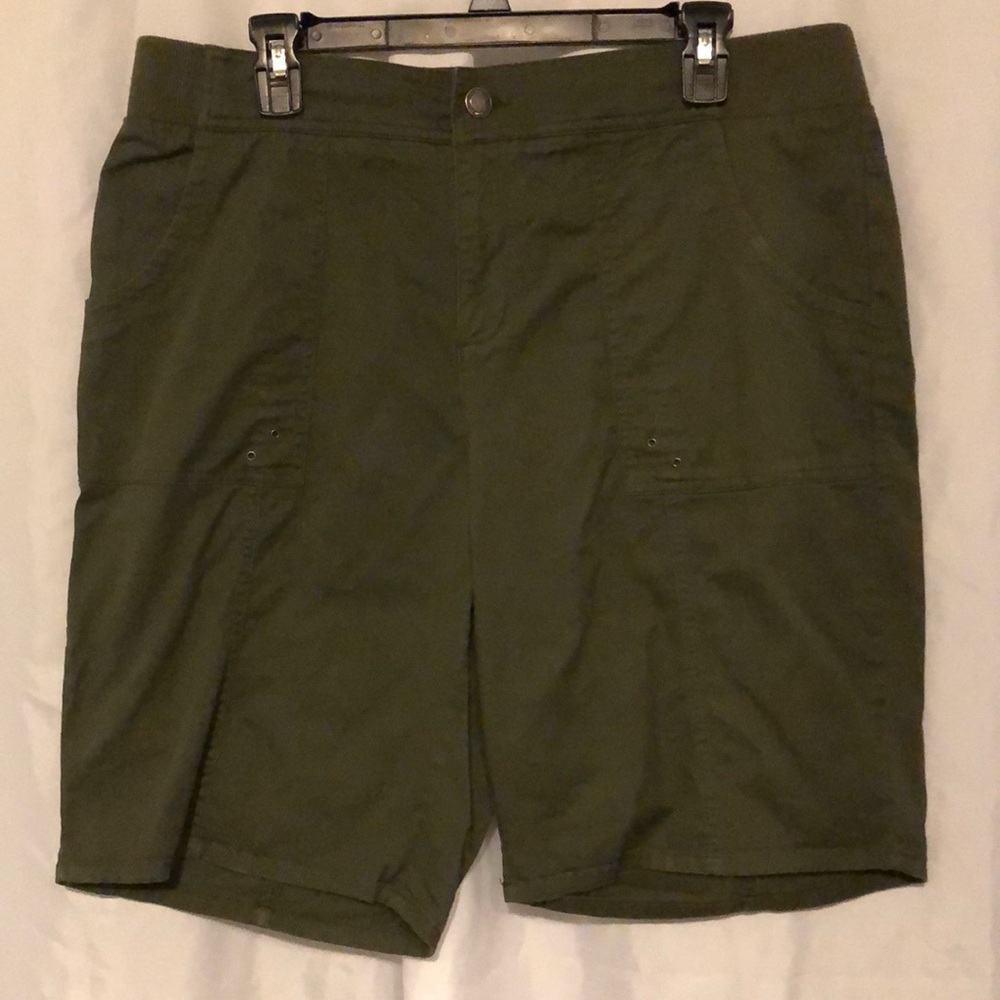 Olive Green Cut Off Cross Over Shorts